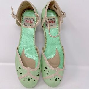 Bettie Page Mint Green and Beige Cutout Katie Mary Jane Flats